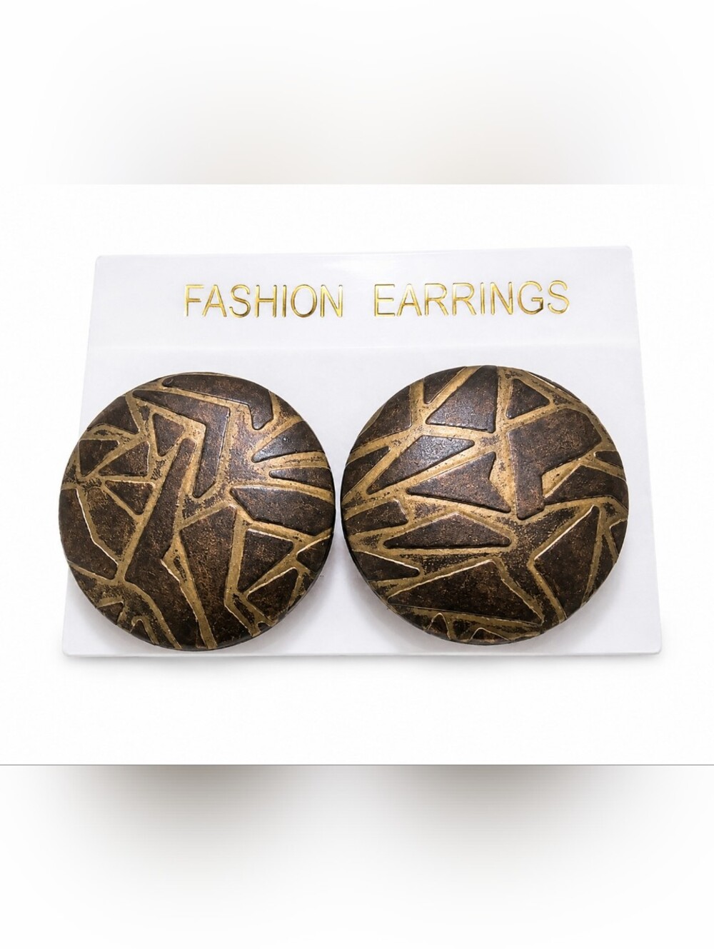 Vintage Taiwan ROC Geometric Stud Earrings Brown Gold Tone Tribal Southwestern